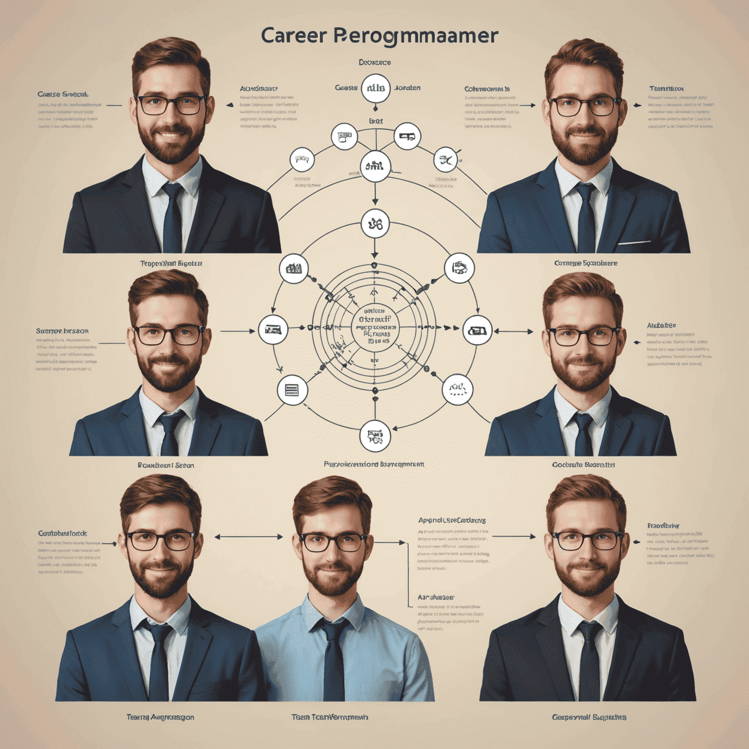 Gráfico que muestra la progresión de carrera de un programador, desde principiante hasta líder de equipo